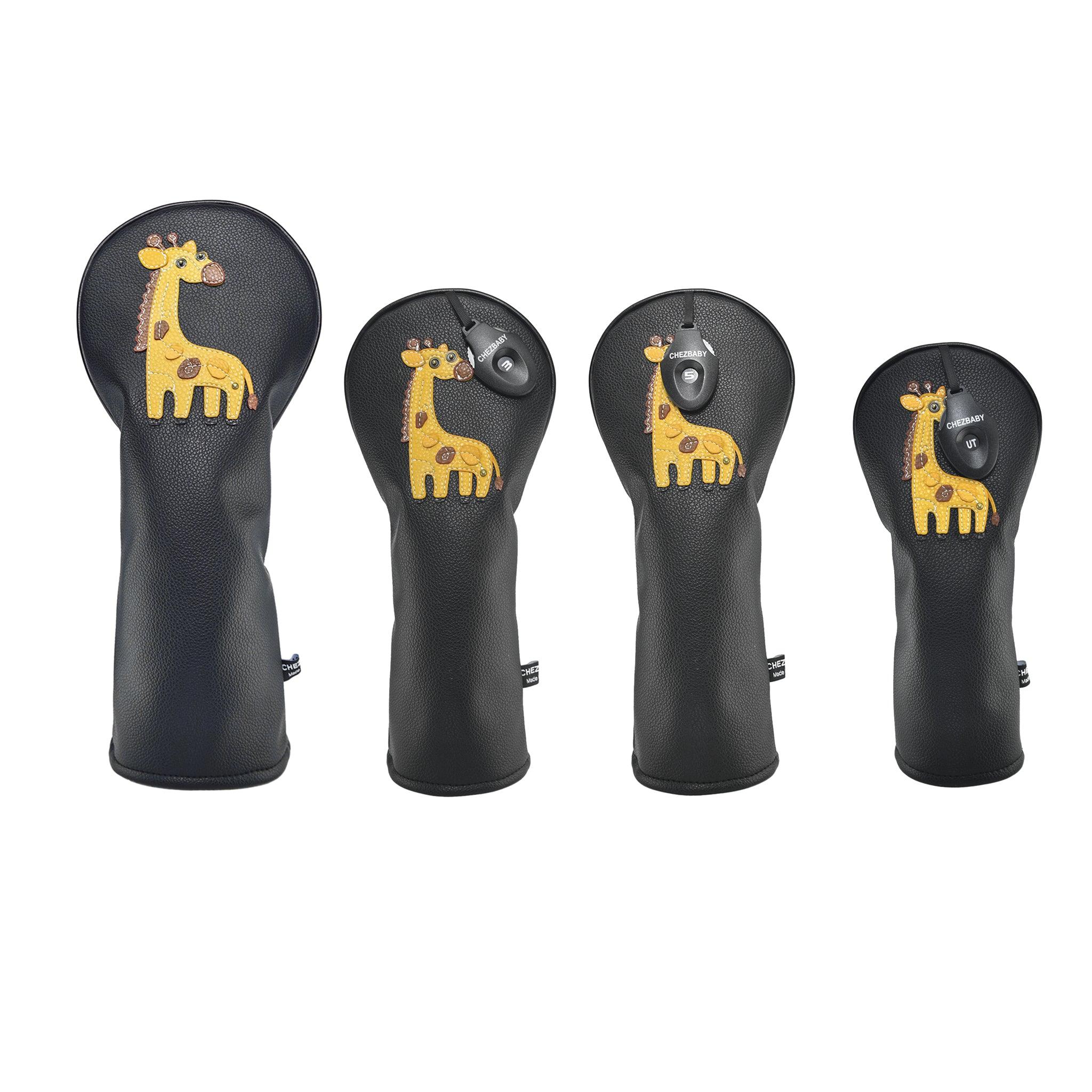 Giraffe PU Leather Golf Club Covers Driver Headcovers Fairway Woods Hybrid Protector with Interchangeable Number Tag - CHEZBABY GOLF COVER