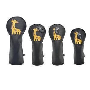 Giraffe PU Leather Golf Club Covers Driver Headcovers Fairway Woods Hybrid Protector with Interchangeable Number Tag - CHEZBABY GOLF COVER