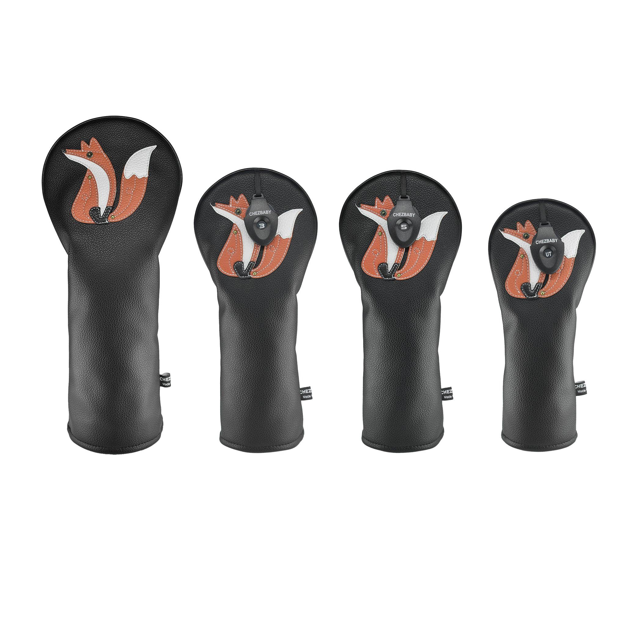 Fox PU Leather Golf Club Covers Driver Headcovers Fairway Woods Hybrid Protector with Interchangeable Number Tag - CHEZBABY GOLF COVER