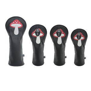 Mushroom PU Leather Golf Club Covers Driver Headcovers Fairway Woods Hybrid Protector with Interchangeable Number Tag - CHEZBABY GOLF COVER