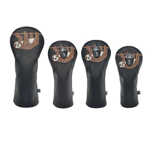 Sloth PU Leather Golf Club Covers Driver Headcovers Fairway Woods Hybrid Protector with Interchangeable Number Tag - CHEZBABY GOLF COVER