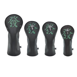 Mahjong Green Dragon PU Leather Golf Club Covers Driver Headcovers Fairway Woods Hybrid Protector with Interchangeable Number Tag - CHEZBABY GOLF COVER