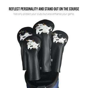 Cow PU Leather Golf Club Covers Driver Headcovers Fairway Woods Hybrid Protector with Interchangeable Number Tag - CHEZBABY GOLF COVER