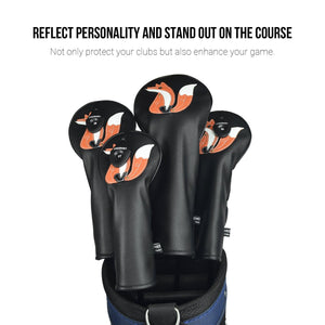 Fox PU Leather Golf Club Covers Driver Headcovers Fairway Woods Hybrid Protector with Interchangeable Number Tag - CHEZBABY GOLF COVER