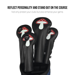 Mushroom PU Leather Golf Club Covers Driver Headcovers Fairway Woods Hybrid Protector with Interchangeable Number Tag - CHEZBABY GOLF COVER