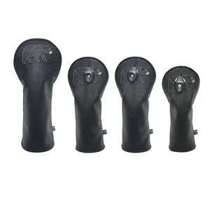 Black Bear PU Leather Golf Club Covers Driver Headcovers Fairway Woods Hybrid Protector with Interchangeable Number Tag - CHEZBABY GOLF COVER