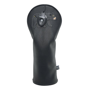 Black Bear PU Leather Golf Club Covers Driver Headcovers Fairway Woods Hybrid Protector with Interchangeable Number Tag - CHEZBABY GOLF COVER