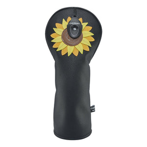 Sunflower PU Leather Golf Club Covers Driver Headcovers Fairway Woods Hybrid Protector with Interchangeable Number Tag - CHEZBABY GOLF COVER