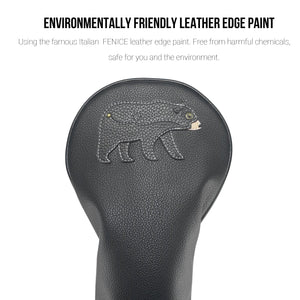 Black Bear PU Leather Golf Club Covers Driver Headcovers Fairway Woods Hybrid Protector with Interchangeable Number Tag - CHEZBABY GOLF COVER