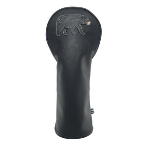 Black Bear PU Leather Golf Club Covers Driver Headcovers Fairway Woods Hybrid Protector with Interchangeable Number Tag - CHEZBABY GOLF COVER