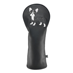 Black French Bulldog PU Leather Golf Club Covers Driver Headcovers Fairway Woods Hybrid Protector with Interchangeable Number Tag - CHEZBABY GOLF COVER