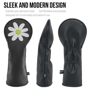 Daisy PU Leather Golf Club Covers Driver Headcovers Fairway Woods Hybrid Protector with Interchangeable Number Tag - CHEZBABY GOLF COVER