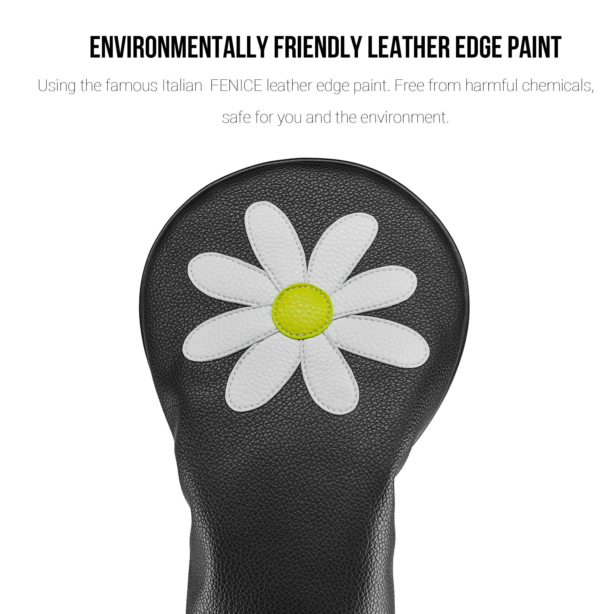 Daisy PU Leather Golf Club Covers Driver Headcovers Fairway Woods Hybrid Protector with Interchangeable Number Tag - CHEZBABY GOLF COVER