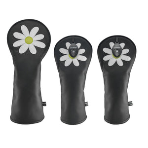 Daisy PU Leather Golf Club Covers Driver Headcovers Fairway Woods Hybrid Protector with Interchangeable Number Tag - CHEZBABY GOLF COVER