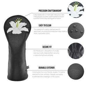Lily PU Leather Golf Club Covers Driver Headcovers Fairway Woods Hybrid Protector with Interchangeable Number Tag - CHEZBABY GOLF COVER