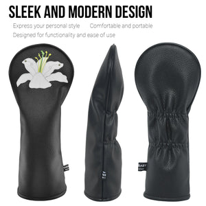 Lily PU Leather Golf Club Covers Driver Headcovers Fairway Woods Hybrid Protector with Interchangeable Number Tag - CHEZBABY GOLF COVER