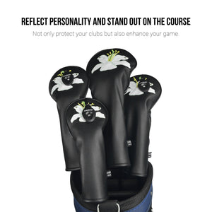 Lily PU Leather Golf Club Covers Driver Headcovers Fairway Woods Hybrid Protector with Interchangeable Number Tag - CHEZBABY GOLF COVER