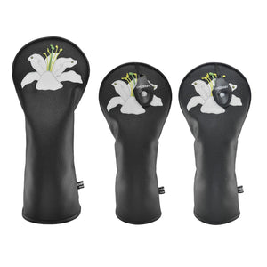 Lily PU Leather Golf Club Covers Driver Headcovers Fairway Woods Hybrid Protector with Interchangeable Number Tag - CHEZBABY GOLF COVER