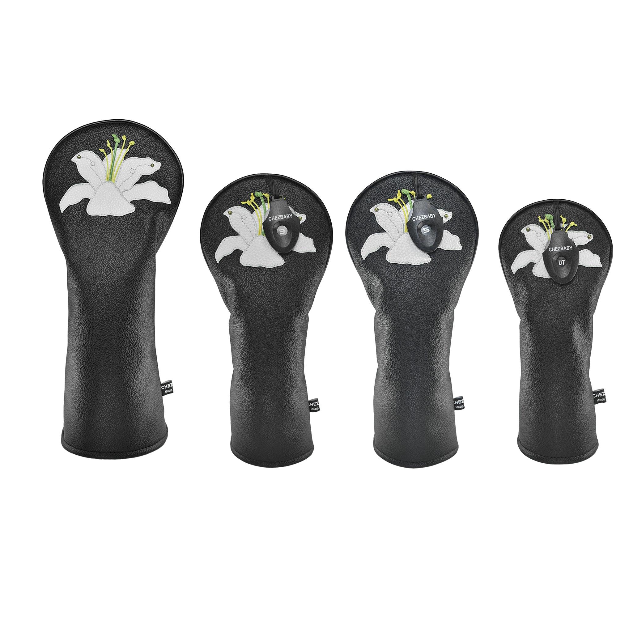 Lily PU Leather Golf Club Covers Driver Headcovers Fairway Woods Hybrid Protector with Interchangeable Number Tag - CHEZBABY GOLF COVER