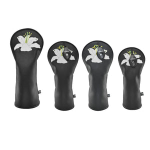 Lily PU Leather Golf Club Covers Driver Headcovers Fairway Woods Hybrid Protector with Interchangeable Number Tag - CHEZBABY GOLF COVER
