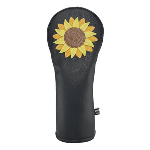 Sunflower PU Leather Golf Club Covers Driver Headcovers Fairway Woods Hybrid Protector with Interchangeable Number Tag - CHEZBABY GOLF COVER