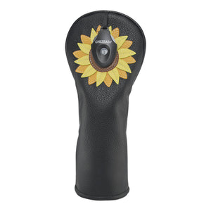 Sunflower PU Leather Golf Club Covers Driver Headcovers Fairway Woods Hybrid Protector with Interchangeable Number Tag - CHEZBABY GOLF COVER