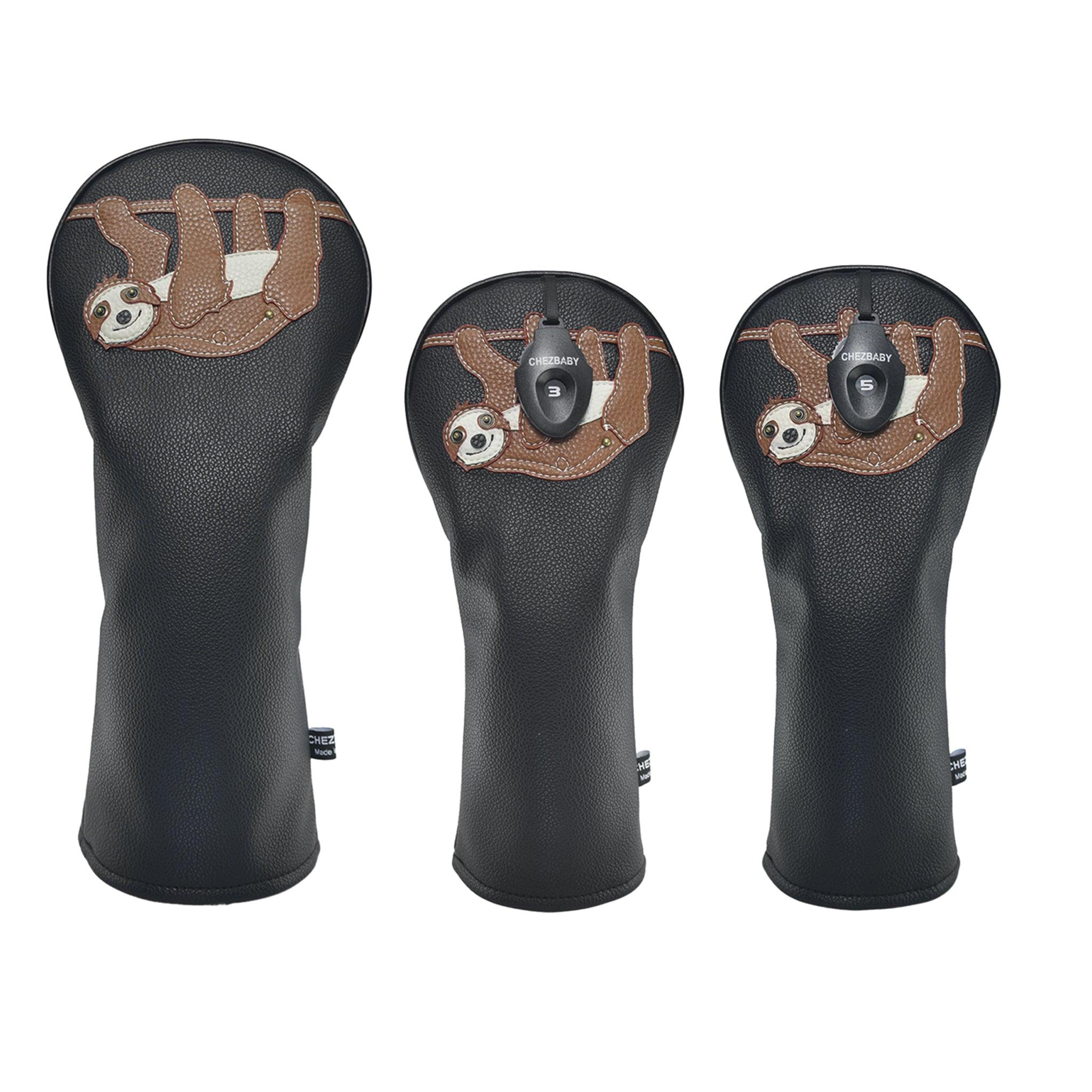 Sloth PU Leather Golf Club Covers Driver Headcovers Fairway Woods
