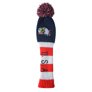 Original Eagle USA Flag Golf Club Head Covers Set 135 UT Driver Wood Fairway Hybrids Sock Knit Gift Embroidered 460cc POM POM - CHEZBABY GOLF COVER