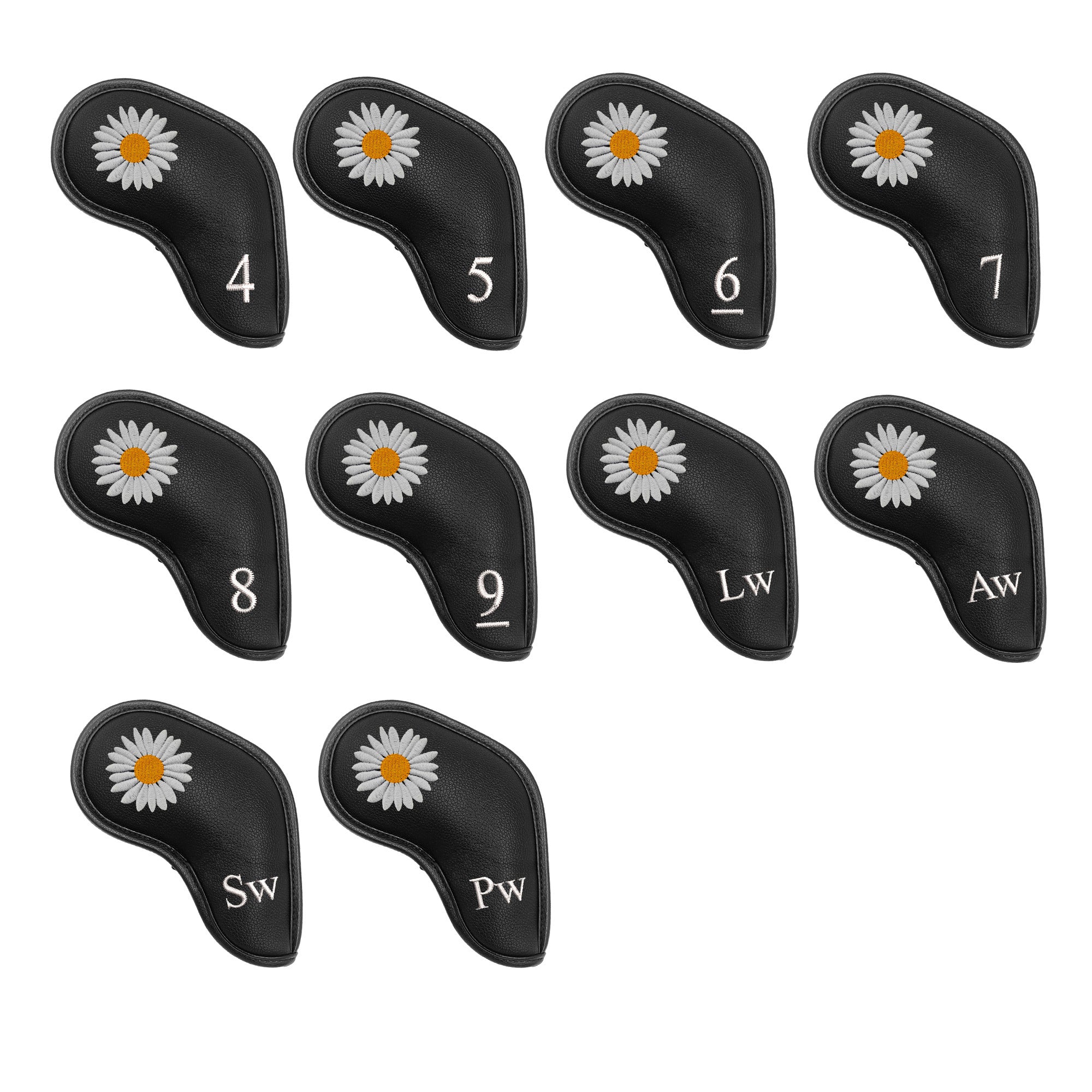 Daisy Embroidered Golf Iron Covers Headcover Set 10 PCS